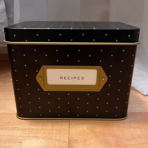 New! Rifle Paper Co. Tin Recipe Box in Black and Gold Polka Dots